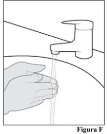 Black and white drawing of hands washing under a water stream