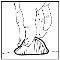 Black and white schematic drawing showing the lower part of two human legs with feet resting on a flat surface