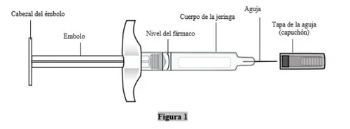 Diagramma tecnico di una siringa con etichette che indicano la punta dell'ago