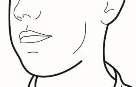 Black and white line drawing of a person's face and neck showing the profile of the mouth and throat