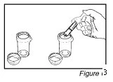 Technical drawing showing a hand inserting an injection pen into a cylindrical container next to an open cap