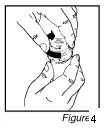Black and white drawing showing two hands gripping and manipulating a vial or cylindrical container for the