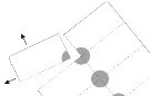 Disegno tecnico che mostra una superficie a strisce con tre cerchi grigi e una freccia che indica il movimento di un rettangolo tratteggiato