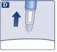 Illustrazione medica con una freccia blu rivolta verso l'alto accanto a un dispositivo medico cilindrico con punta sottile su sfondo azzurro