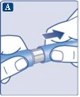 Two hands holding a blue cylindrical medical device and separating it by pulling outward