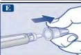 A hand grasps the upper part of an injection pen and pushes it downward to attach the device to the main body base
