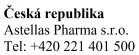 Testo nero su sfondo bianco con la scritta Repubblica Ceca, Astellas Pharma s.r.o. e il numero di telefono +420 221 401 500