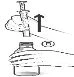 Disegno tecnico che mostra una siringa con ago che viene estratta verticalmente da un flaconcino di vetro tenuto con la mano sinistra