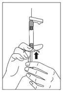 Two hands holding a syringe with the needle pointing upward