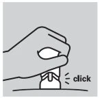 A hand firmly presses the top of a medical device for the