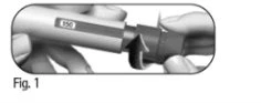 Two hands hold a cylindrical medical device and rotate a terminal part following the direction of an arrow indicated on the device body