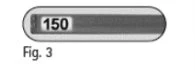 Capsule-shaped medical device with a digital display showing the number 150 on a dark background and the label Fig. 3 underneath