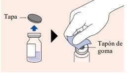 Diagramma che mostra la rimozione del tappo di un flaconcino di vetro per esporre il tappo di gomma sottostante