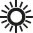 Black graphic symbol of a stylized sun with a central circle surrounded by linear rays of varying lengths