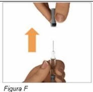 A hand lifting a grey protective cap from a vertically held injection needle
