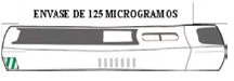 Technical drawing of a horizontal pharmaceutical container with text at the top and black and green graphic details on the white surface