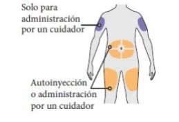 Human body diagram with purple zones on arms and orange on