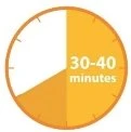 Circular clock with an orange border indicating a time interval of 30-40 minutes via a ochre-colored section