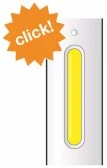 Illustration of a white medical device with a vertical yellow window and an orange cloud with the word 'click' in the upper left corner