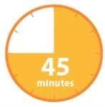 Orange circular clock with a divided dial where three quarters are colored and the white text '45 minutes' in the center indicates time