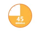 Orange circular clock with a colored segment indicating the passage of 45 minutes with the white text 'minutes' in the center