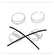 Schematic drawing of two white tablets at the top and two tablets crossed out by a large black X at the bottom