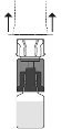Technical diagram showing the removal of an upper component from a container using two black arrows pointing upward