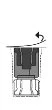 Technical diagram showing a curved arrow indicating the counterclockwise rotation movement of an upper cylindrical component