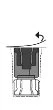 Technical diagram showing a dashed curved arrow indicating the leftward rotational movement of a dark cylindrical component