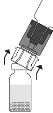 Diagram showing a syringe with needle being inserted into a glass vial containing liquid, with arrows indicating movement