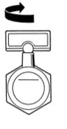 Black and white schematic drawing of a circular container with a curved arrow at the top indicating clockwise rotational movement