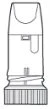 Black and white technical drawing of a cylindrical medical device with a top cap and a knurled base for grip