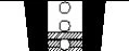 Schematic diagram of a container with three white circles arranged vertically and a central section with parallel diagonal hatching