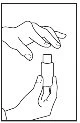 Two hands holding a cylindrical vial vertically to prepare drug administration