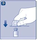 One hand pressing a protective cap downward onto a small glass vial for the