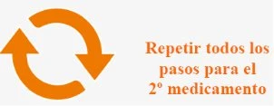 Symbol of two orange arrows forming a circle with orange text reading 'Repeat all steps for the 2nd medication'