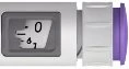 Close-up of a medical device with a digital display showing the numbers 0 and 6 and a white and purple lateral component