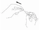 Disegno lineare di una mano che sposta verso sinistra un cappuccio protettivo per sbloccare l'ago di una siringa tenuta dall'altra mano