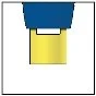 Illustrazione stilizzata di un contenitore o flacone con parte superiore blu e corpo principale giallo su sfondo bianco
