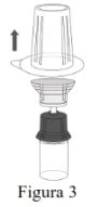 Technical diagram illustrating the disassembly of components of a medical device with an arrow pointing towards the