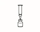Line drawing of a syringe with needle being inserted into the stopper of a glass vial for drug withdrawal