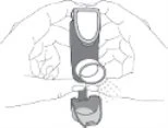 Schematic drawing of a syringe-shaped medical device positioned vertically above an anatomical surface with outline lines