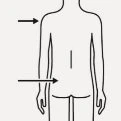 Disegno schematico di un busto umano visto di schiena con due frecce nere che indicano la spalla e la zona lombare del corpo