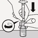 Technical drawing showing a hand pushing a plunger downward and an 'l'