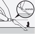 Diagram showing the movement of a lever being lowered downward to be positioned horizontally on a surface
