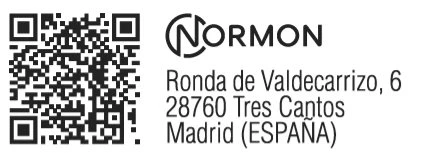 Black QR code on white background next to the Normon logo and