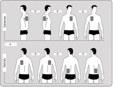 Diagramma medico con figure umane che mostrano i siti di iniezione su braccia, addome e cosce, sia di profilo che di schiena e di fronte