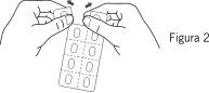 Two hands grasping and separating the top of a pill blister pack with black arrows indicating the opening motion