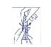 Disegno schematico in blu che mostra una mano che tiene una siringa per iniettare un liquido in un flacone con tappo di gomma