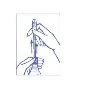 Disegno a tratto blu che mostra due mani che impugnano una penna iniettiva per somministrare un farmaco in verticale